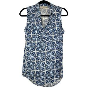 LOFT Blue Floral Sleeveless Blouse ‎ Women's XS
